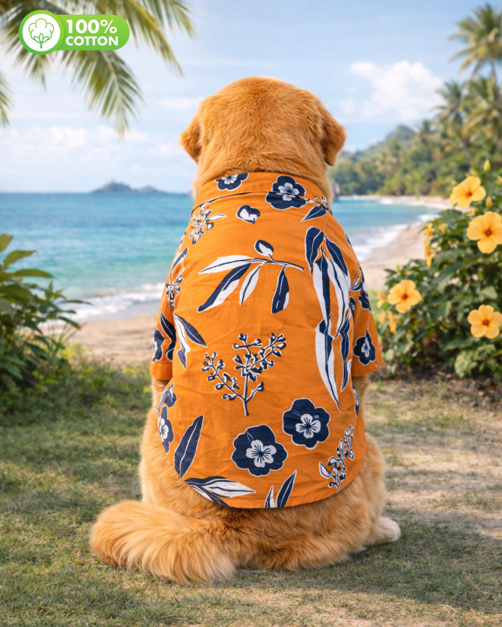 Rust Orange Floral Cotton Dog Shirt