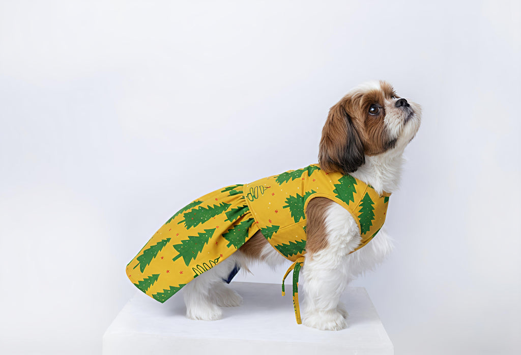 TREE-MENDOUS JOY (MUSTARD) DOG DRESS